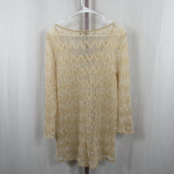 Cal Style 2XL Knit Mesh Lace Ivory Long Sleeve Blouse Chevron Semi Sheer Top - Picture 6 of 7